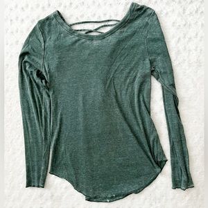 NWT- CHASER Vintage Ribbed Burnout Green Lace Up Long Sleeve Top